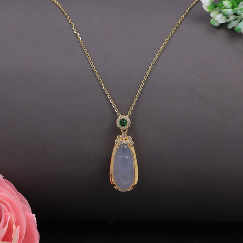 Gold Plated Oval Drop Transparent Design  Pendant With Chain