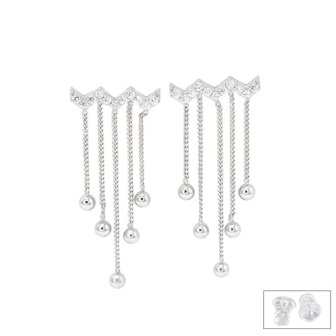 Wave Shape Hanging Beads Silver Earring