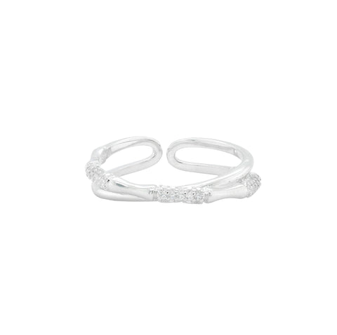 925 Sterling Silver Adjustable Textured CZ Ring for Women