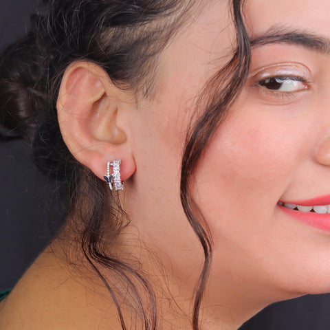 Silver Butterfly Hoop Earrings with CZ Diamonds & Mini Pearls