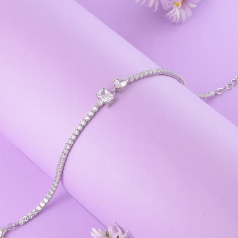 925 Sterling Silver White Stone Adjustable Tennis Bracelet for Women