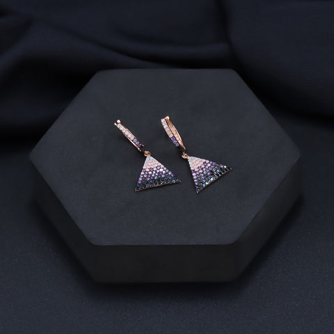 Rose gold triangle multi diamond necklace with earring