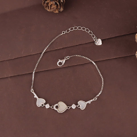 925 Sterling Silver Mother of Pearl Triple Heart Bracelet for Women