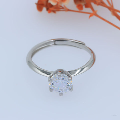 Silver solitaire diamond ring for woman adjustable