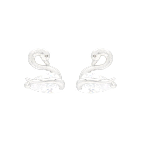 Elegant Swan CZ 925 Sterling Silver Stud Earrings