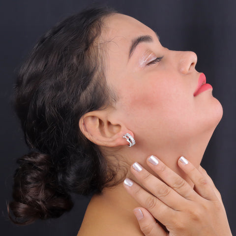 Silver Butterfly Hoop Earrings with CZ Diamonds & Mini Pearls