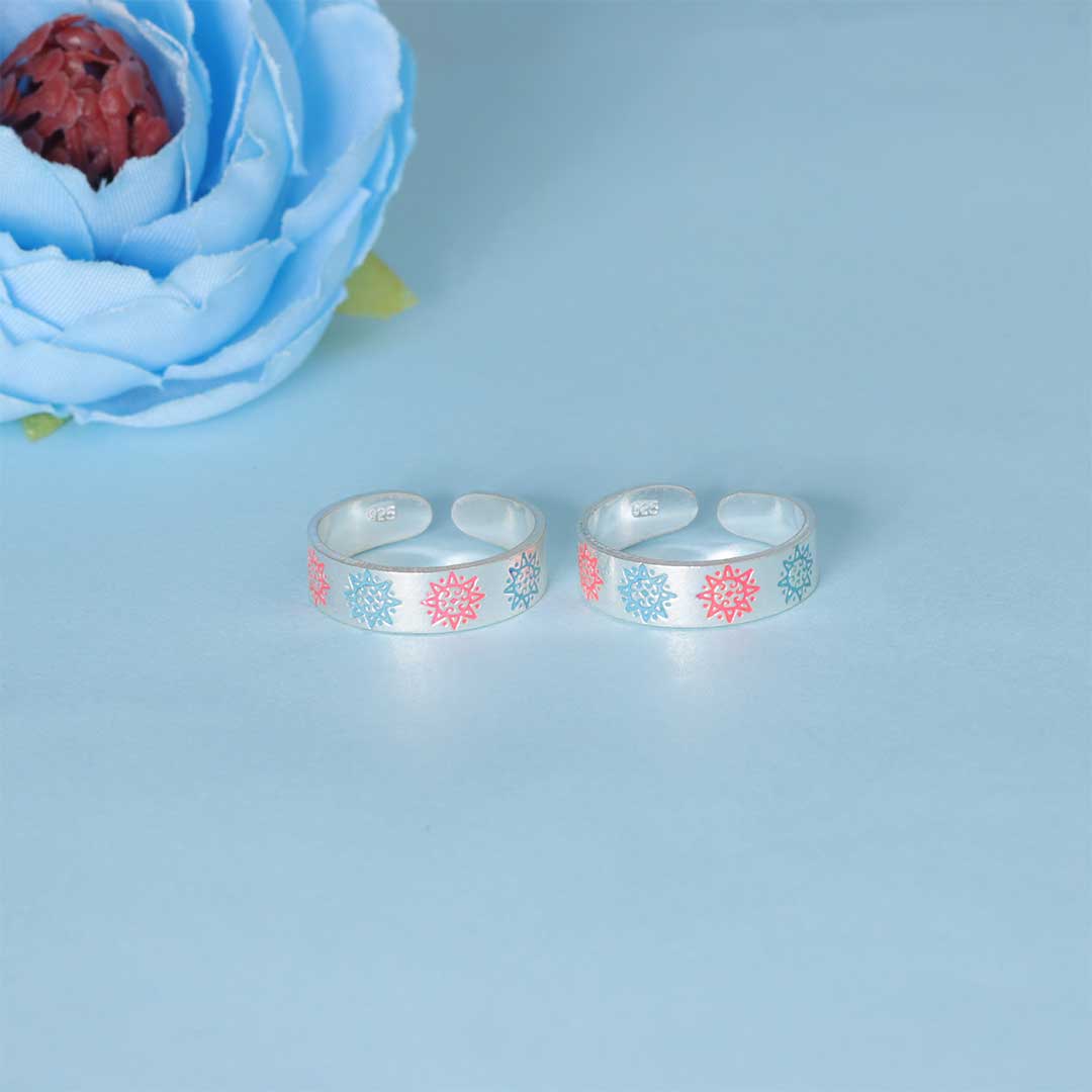 925 Sterling Silver Color-Enamel Floral Toe Ring