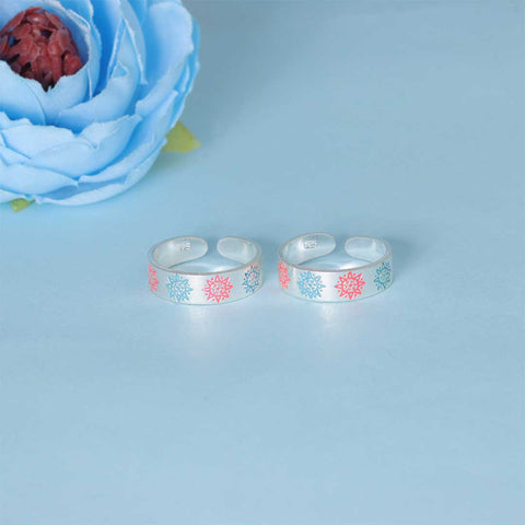 925 Sterling Silver Color-Enamel Floral Toe Ring