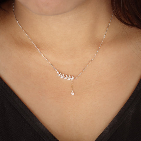 CZ Leaf Pendant & Chain for Women