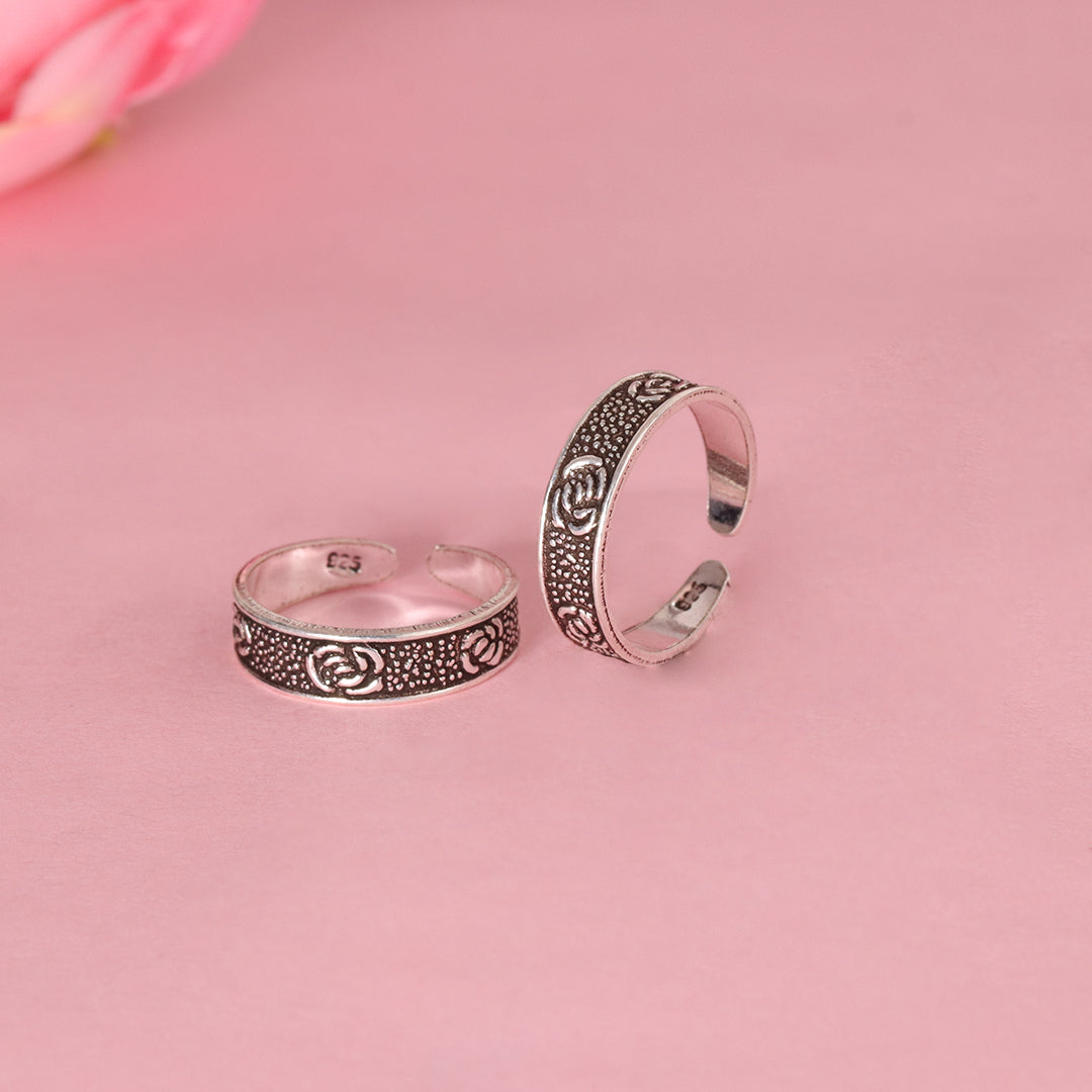 925 Sterling Silver Antique lotus design Adjustable Toe Rings for Women