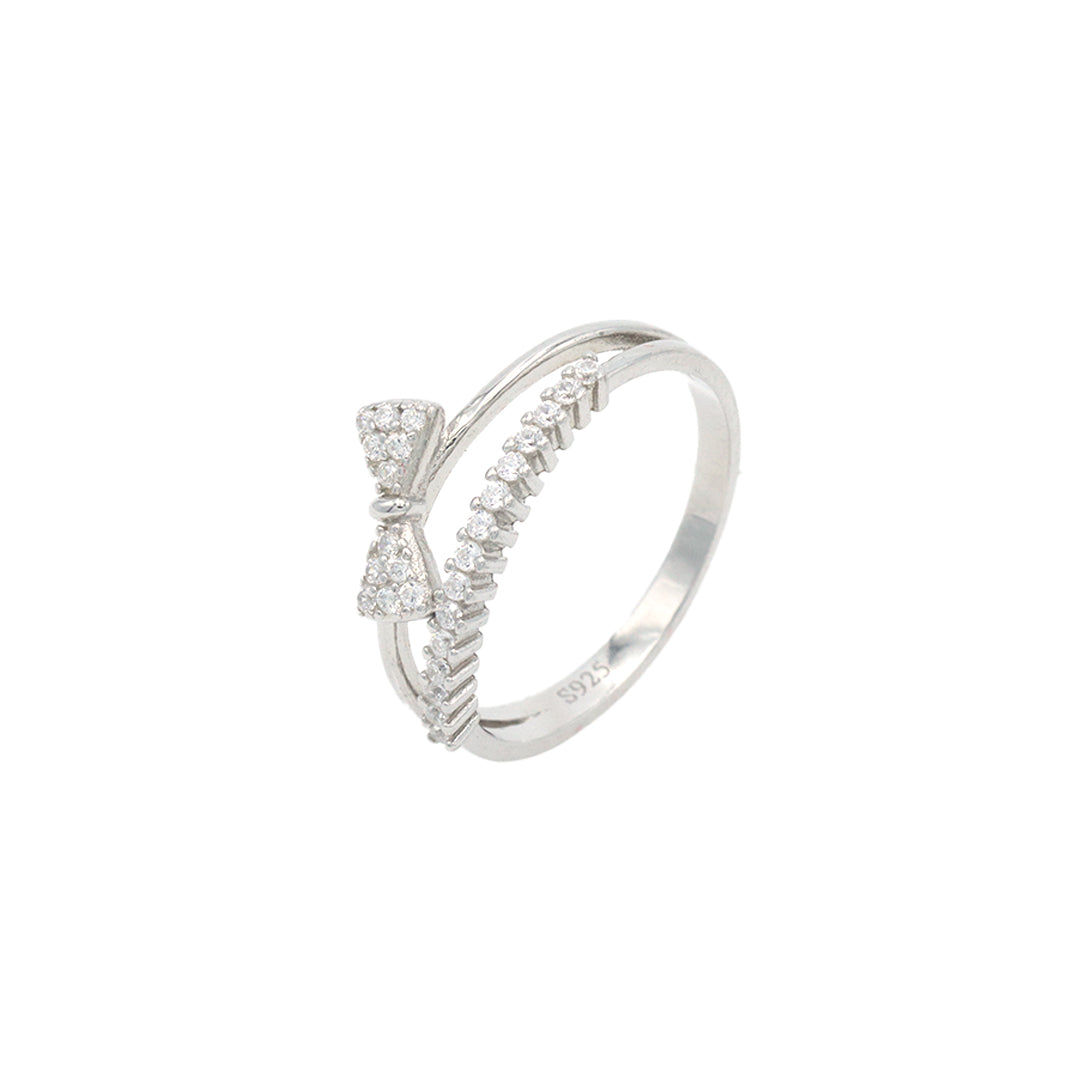 Double layer bow silver diamond ring