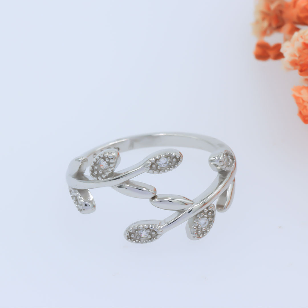 925 silver Leaf diamond ring