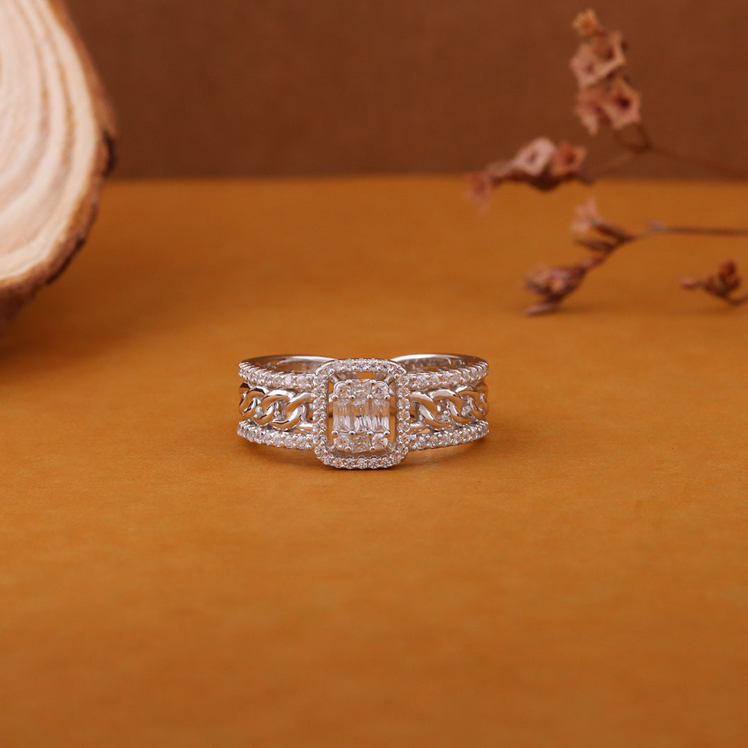 CZ Solitaire Double Band Silver Ring for Women – Eri Silvers
