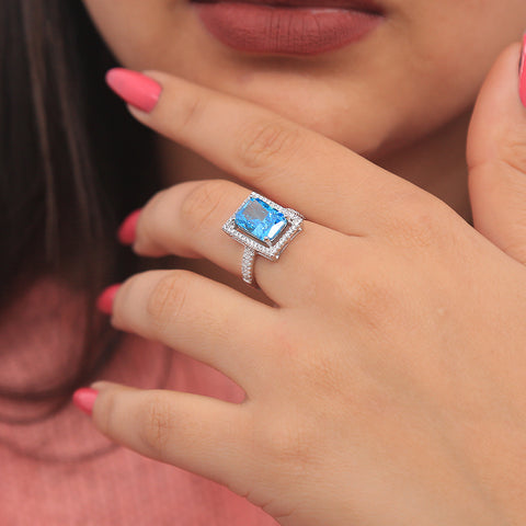 Sky Blue Sapphire Square Ring