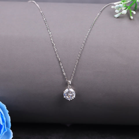 Silver Single Diamond Pendant With Chain