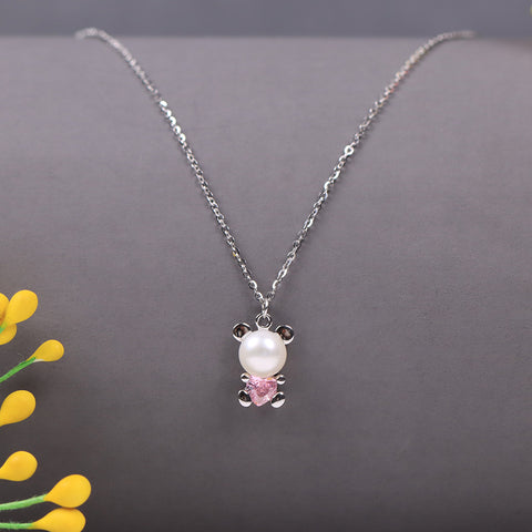 925 Silver Teddy Bear Shape Heart Pendant With Chain