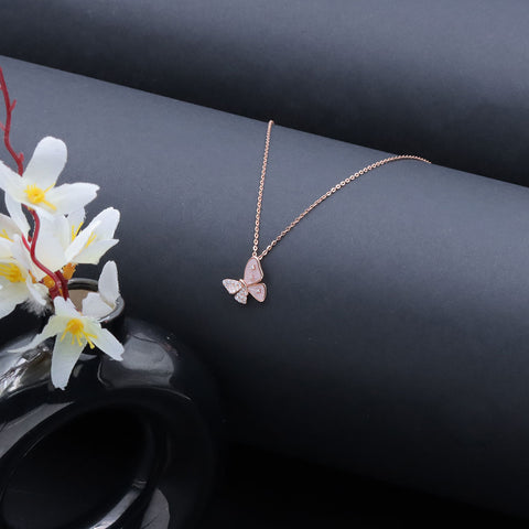 Rose Gold Plated Butter Fly With Mother Of Pearl Necklace