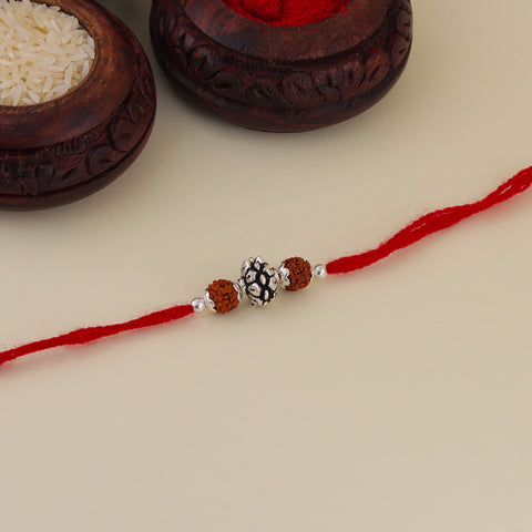 Silver Rudraksha With Flower Silver Rakhi