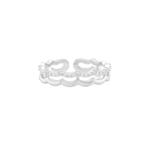 925 Sterling Silver Scalloped Adjustable CZ Ring for Women