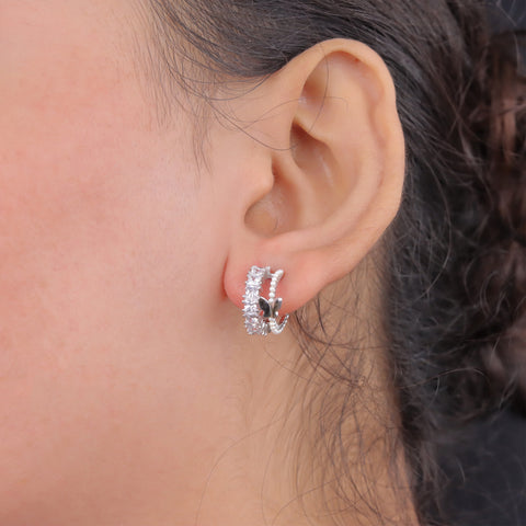 Silver Butterfly Hoop Earrings with CZ Diamonds & Mini Pearls