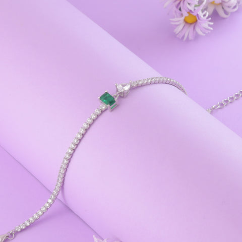 925 Sterling Silver Green Stone Adjustable Tennis Bracelet for Women