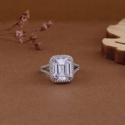 Silver Emerald Cut Engagement Ring India