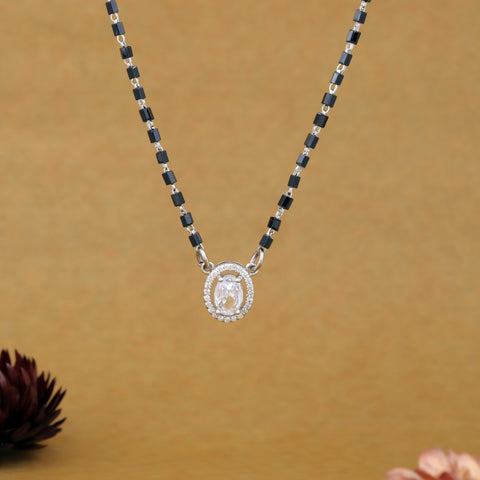 Silver  Oval Solitaire Mangalsutra For Women