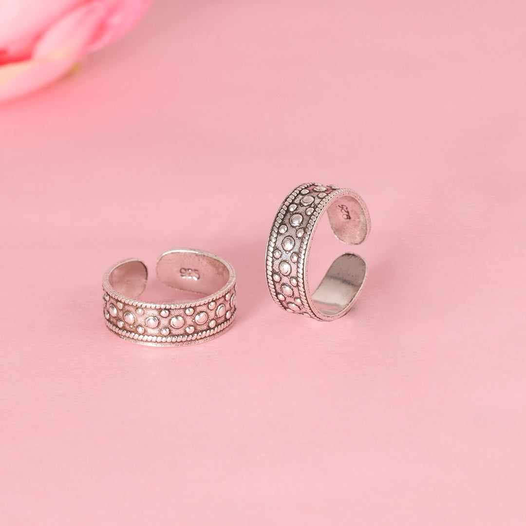 925 Sterling Silver Antique Floral Pattern Adjustable Toe Rings for Women