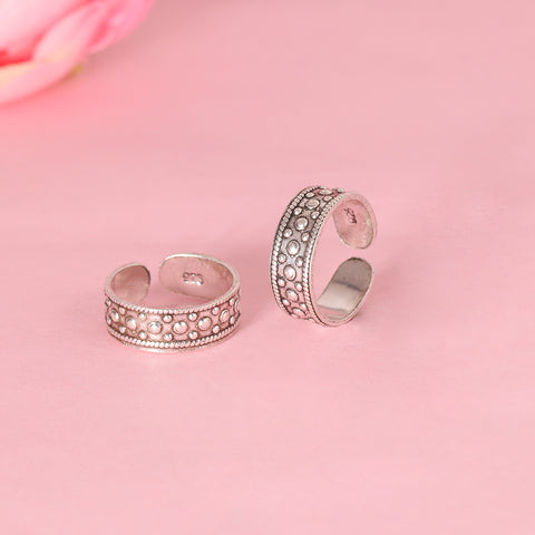 925 Sterling Silver Antique Floral Pattern Adjustable Toe Rings for Women