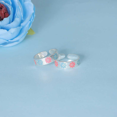 925 Sterling Silver Color-Enamel Floral Toe Ring