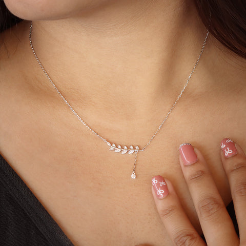 CZ Leaf Pendant & Chain for Women
