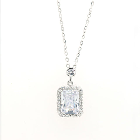 Square crystal diamond Silver pendant with chain
