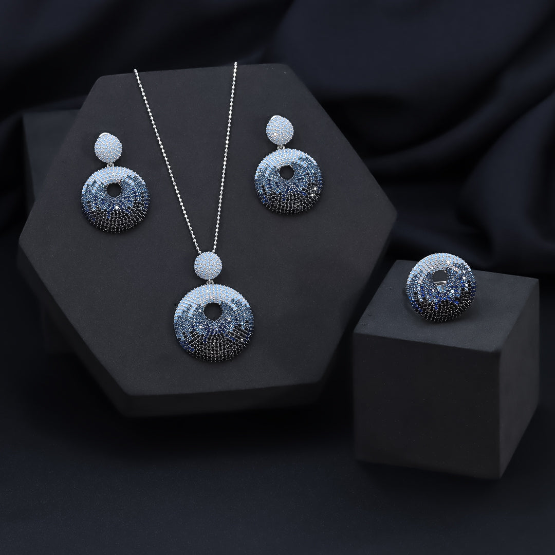 Silver Blue ,Black And Blue Shades Cubic Zirconia Necklace