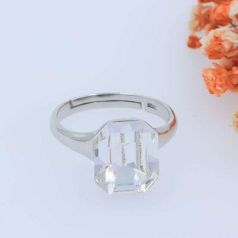 Emerald Cut Silver Square Ring