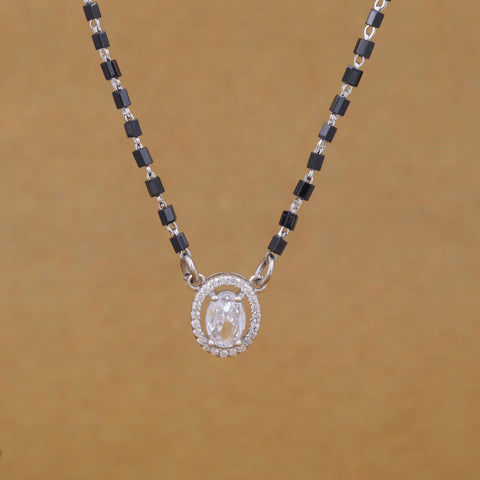 Silver  Oval Solitaire Mangalsutra For Women