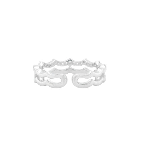 925 Sterling Silver Scalloped Adjustable CZ Ring for Women