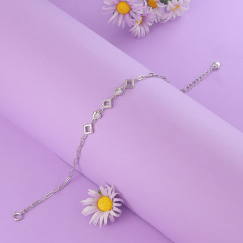 925 Sterling Silver Heart & Square Charm Bracelet for Women