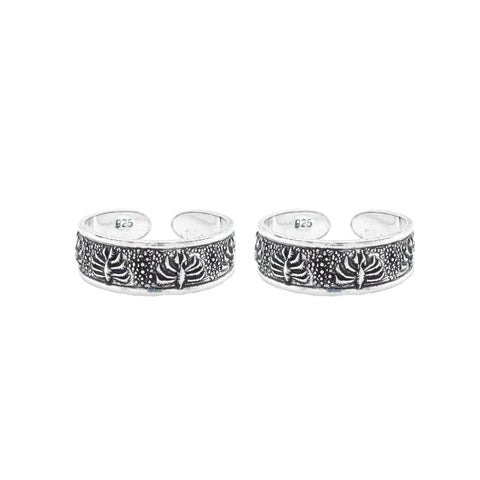 925 Sterling Silver Antique Floral Pattern Adjustable Toe Rings for Women