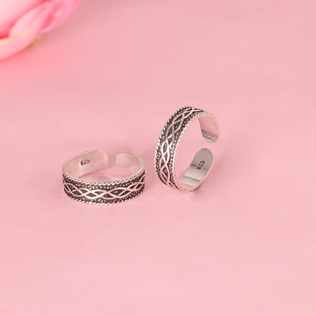 925 Sterling Silver Braided Pattern Toe Ring – Adjustable Oxidized Silver Jewelry