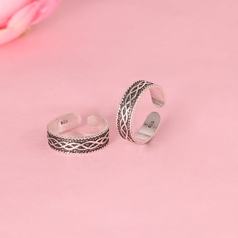 925 Sterling Silver Braided Pattern Toe Ring – Adjustable Oxidized Silver Jewelry