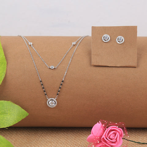 925 Sterling Silver Double layer Cz Delicate Mangalsutra With Rhodium Plating