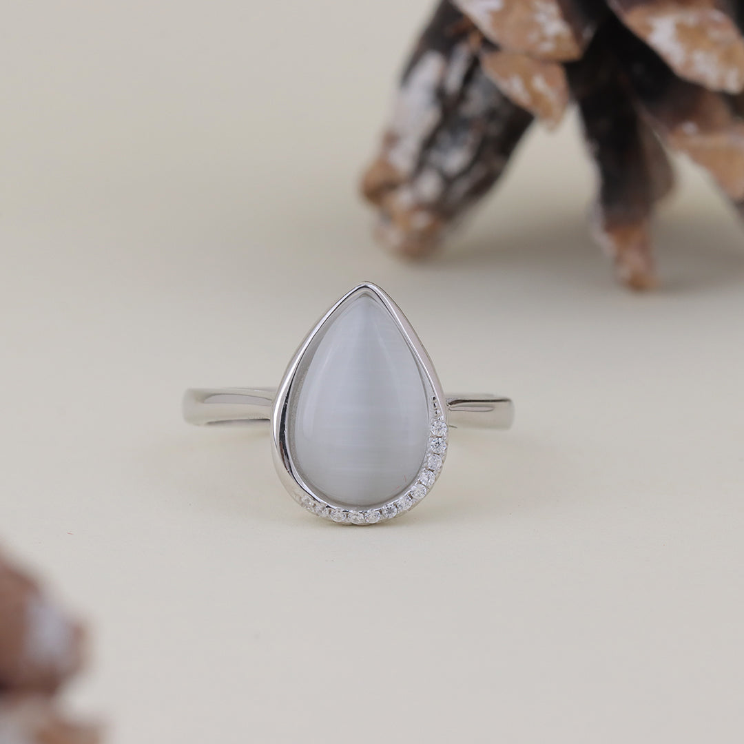 Sterling Silver Pear Shape White Stone Ring for Women