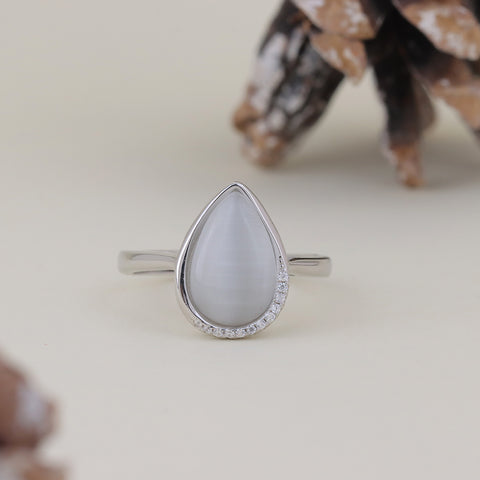 Sterling Silver Pear Shape White Stone Ring for Women