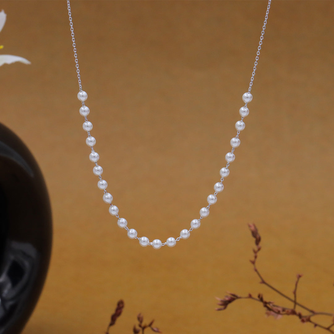 Silver Pearl  Beads Necklace