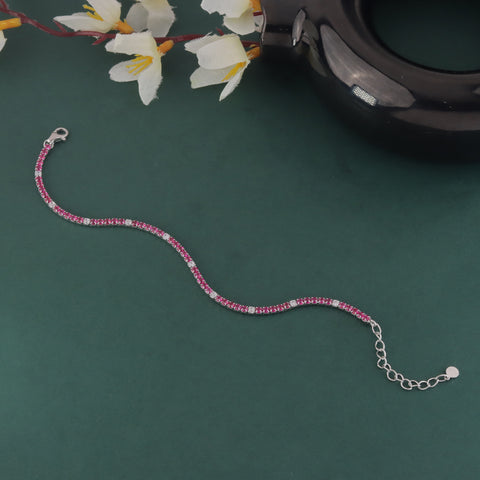 925 Sterling Silver Pink Ruby Sparkle Tennis Bracelet For Girl