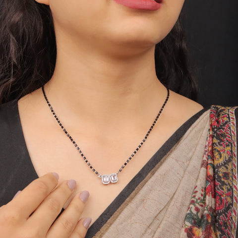 Princess Cut Stone Studded Silver Mangalsutra