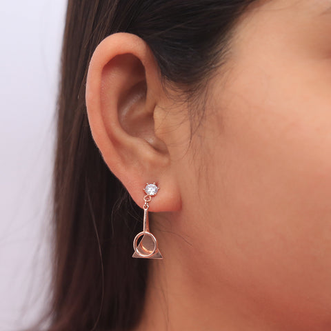 Hanging Triangle With Round Rose Gold Earring