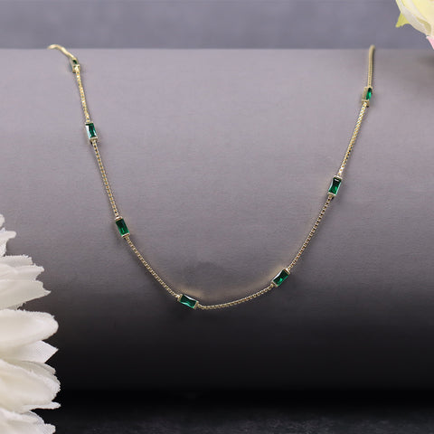 Gold Plated Emerald Baguette Green Necklace