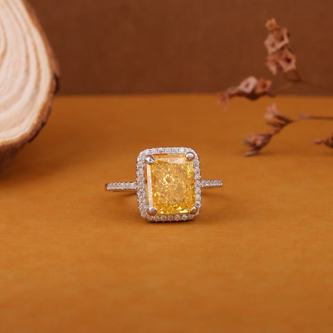 Yellow Crystal Square Chimes Rings for Women