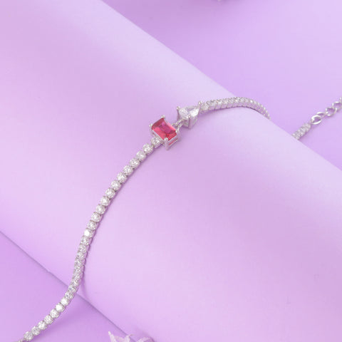 925 Sterling Silver Pink Stone Adjustable Tennis Bracelet for Women